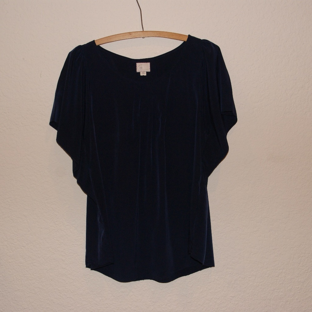 009 POSTMARK Navy Flutter Sleeve Hilma Blouse sz 6 - Picture 3 of 8
